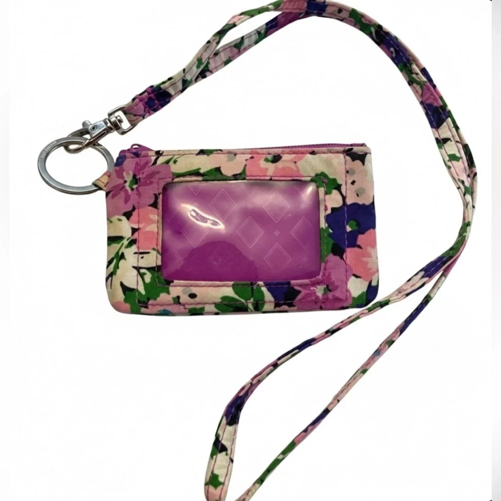 NWOT Vera Bradley Zip ID & Lanyard in Cotton In Flower Garden Purple
